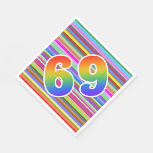 Kleurrijke strepen + regenboogpatroon "69" Event # Servet