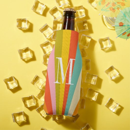 Kleurrijke strepen retro monogram flesjeskoeler (Insitu Zomer)
