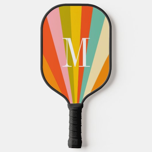 Kleurrijke strepen retro monogram Pickleball Paddl Paddle (Achterkant)
