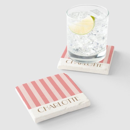 Kleurrijke Strepen roze Trendy Bruiloft Stenen Onderzetter (Zijkant)