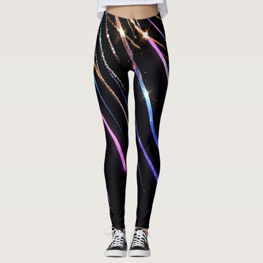 Kleurrijke strepen schitteren leggings (Voorkant)