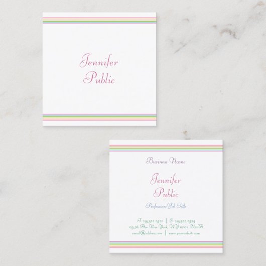 Kleurrijke strepen Sjabloon Moderne handgeschreven Vierkante Visitekaartje (Voorkant / Achterkant)