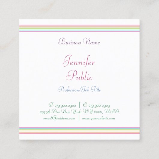 Kleurrijke strepen Sjabloon Moderne handgeschreven Vierkante Visitekaartje (Achterkant)