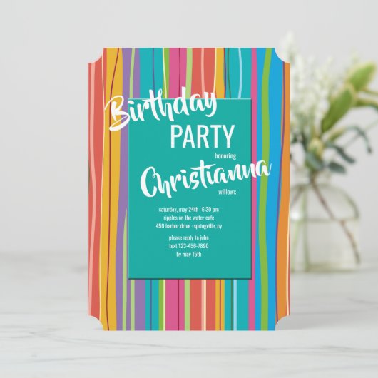 Kleurrijke strepen uitnodiging (Staand voorkant)