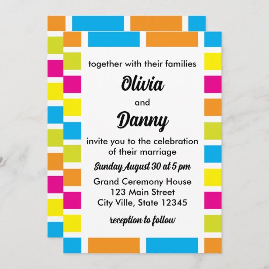 Kleurrijke strepen Zomerbruiloft Kaart (Voorkant / Achterkant)