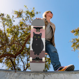 Kleurrijke strepen, zwarte kattentekening persoonlijk skateboard