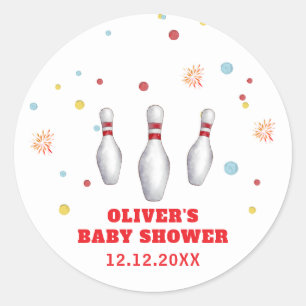 Kleurrijke Strike Up Bowling Sport Baby Shower Ronde Sticker