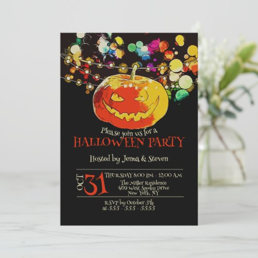 Kleurrijke String Lights Grinning pompoen Hallowee Kaart (Staand voorkant)