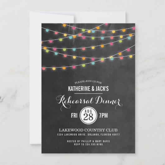 Kleurrijke String Lights repetitie diner uitnodigi Kaart (Voorkant)