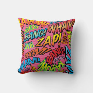 Kleurrijke stripboektypografie trendy koele roze kussen