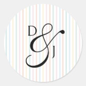 Kleurrijke Stripe Monogram Script Ampersand Weddin Ronde Sticker (Voorkant)