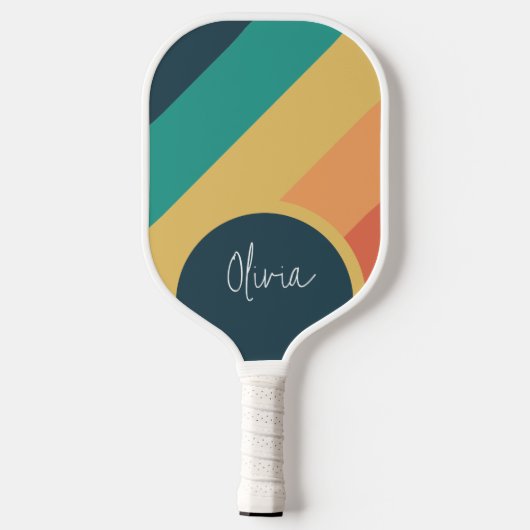 Kleurrijke Stripe Pastel Rainbow Kleur Script Naam Pickleball Paddle (Achterkant)