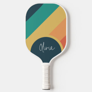 Kleurrijke Stripe Pastel Rainbow Kleur Script Naam Pickleball Paddle
