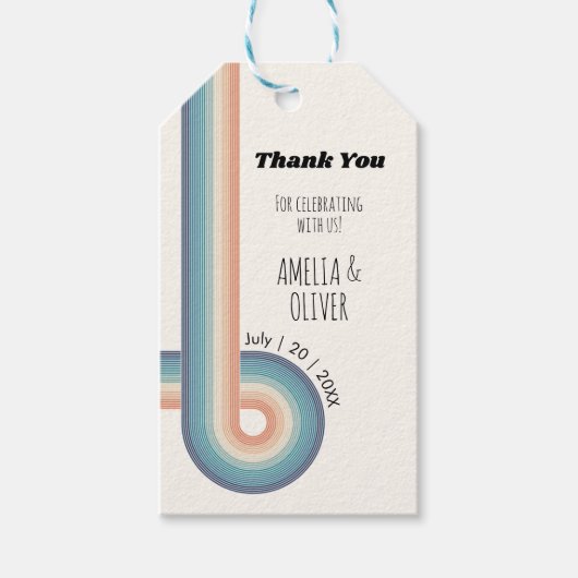  kleurrijke Stripes 70's Theme Retro Wedding Cadeaulabel (Voorkant)