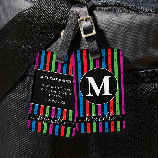 Kleurrijke Stripes Bagagelabel met Monogram