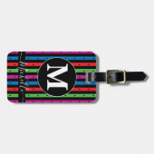 Kleurrijke Stripes Bagagelabel met Monogram (Voorkant horizontaal)