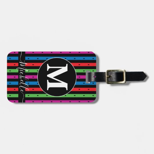 Kleurrijke Stripes Bagagelabel met Monogram (Voorkant horizontaal)