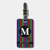 Kleurrijke Stripes Bagagelabel met Monogram (Voorkant verticaal)