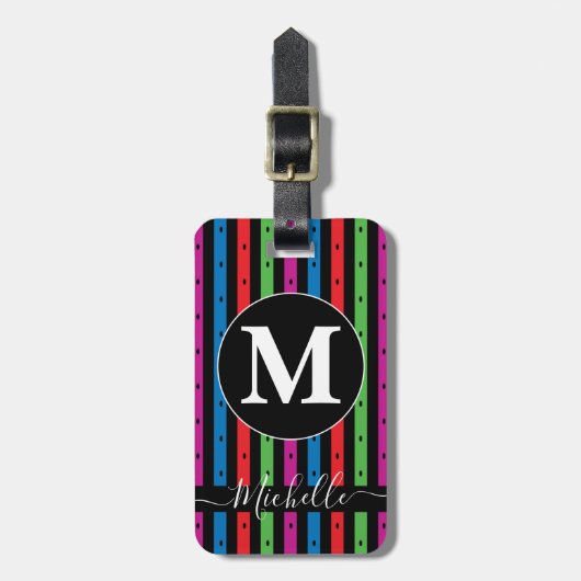 Kleurrijke Stripes Bagagelabel met Monogram (Voorkant verticaal)