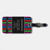 Kleurrijke Stripes Bagagelabel met Monogram (Achterkant horizontaal)