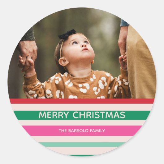 Kleurrijke Stripes Kerstfoto Sticker (Voorkant)