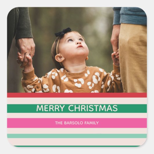 Kleurrijke Stripes Kerstfoto Sticker (Voorkant)