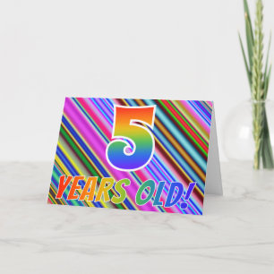 Kleurrijke stripes + regenboogpatroon "5 jaar oud! kaart