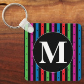 Kleurrijke Stripes Sleutelhanger met Monogram (Voorkant)