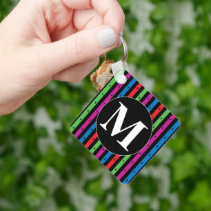Kleurrijke Stripes Sleutelhanger met Monogram