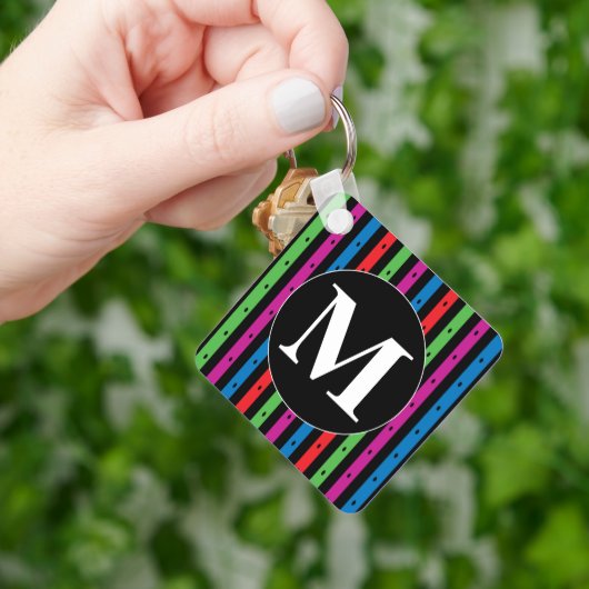 Kleurrijke Stripes Sleutelhanger met Monogram (Hand)