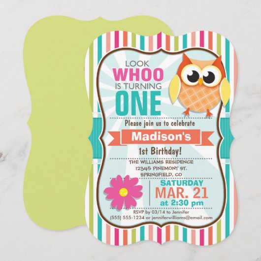 Kleurrijke Stripes Uil verjaardagsfeestje Kaart (Voorkant / Achterkant)