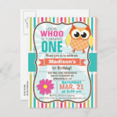 Kleurrijke Stripes Uil verjaardagsfeestje Uitnodiging Briefkaart (Voorkant / Achterkant)