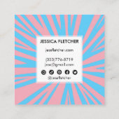 Kleurrijke strips Minimale roze blauwe sociale pic Vierkante Visitekaartje (Achterkant)