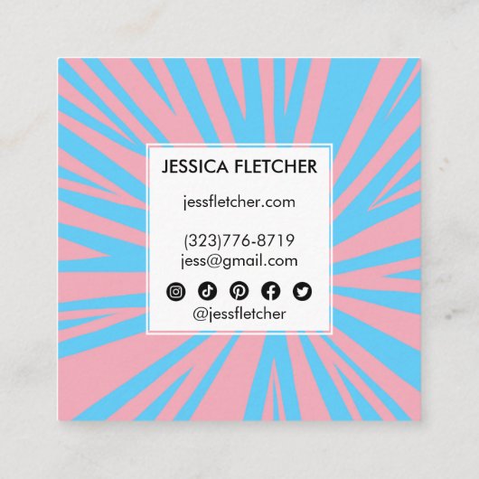Kleurrijke strips Minimale roze blauwe sociale pic Vierkante Visitekaartje (Achterkant)
