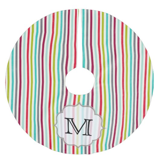 Kleurrijke strips Monogram Initiaal Kerstboom Rok (Voorkant)