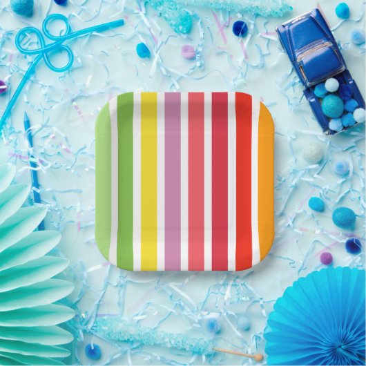 Kleurrijke strips papieren bordje (Feest)