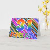 Kleurrijke strips + regenboogpatroon "31 jaar oud! kaart (Gele Bloem)
