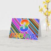 Kleurrijke strips + regenboogpatroon "3 jaar oud!" kaart (Gele Bloem)