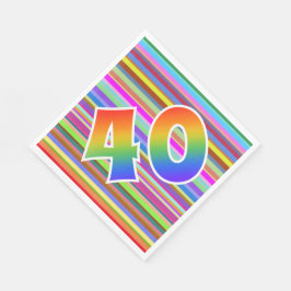 Kleurrijke strips + regenboogpatroon "40" gebeurte servet