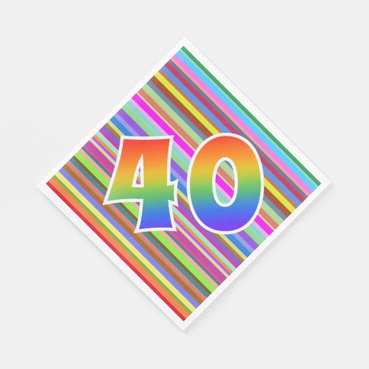 Kleurrijke strips + regenboogpatroon "40" gebeurte servet (Hoek)