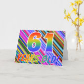 Kleurrijke strips + regenboogpatroon "61 jaar oud! kaart (Gele Bloem)