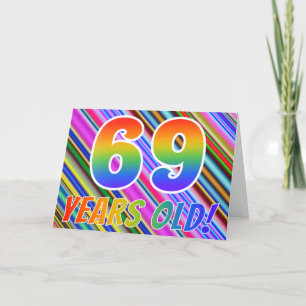 Kleurrijke strips + regenboogpatroon "69 jaar oud! kaart