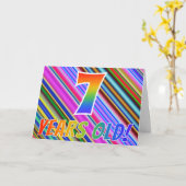 Kleurrijke strips + regenboogpatroon "7 jaar oud!" kaart (Gele Bloem)