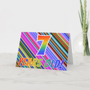Kleurrijke strips + regenboogpatroon "7 jaar oud!" kaart
