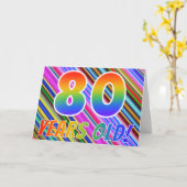 Kleurrijke strips + regenboogpatroon "80 jaar oud! kaart (Gele Bloem)