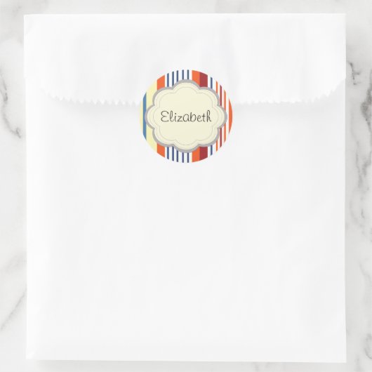 Kleurrijke strips, regenboogstrips, Jouw naam Ronde Sticker (Tas)