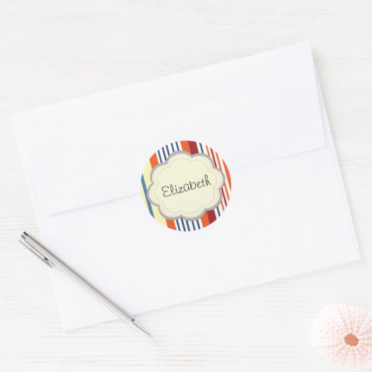 Kleurrijke strips, regenboogstrips, Jouw naam Ronde Sticker (Envelop)