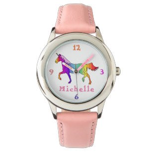 Kleurrijke strips Unicorn met naam  Horloge