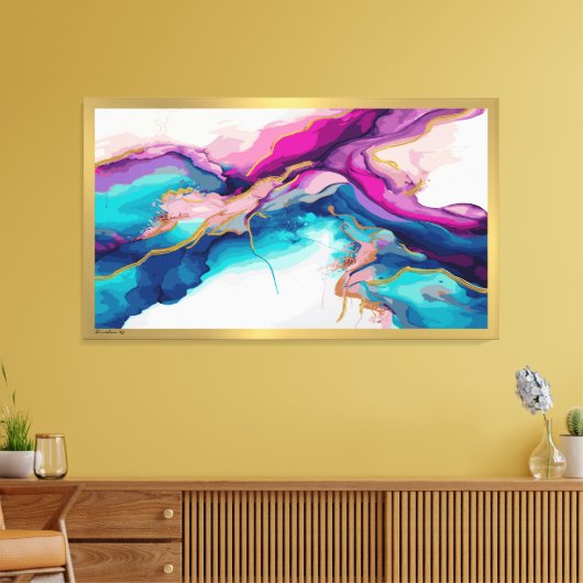 Kleurrijke stromende inktkleuren moderne abstracte canvas afdruk (Insitu (Woonkamer))