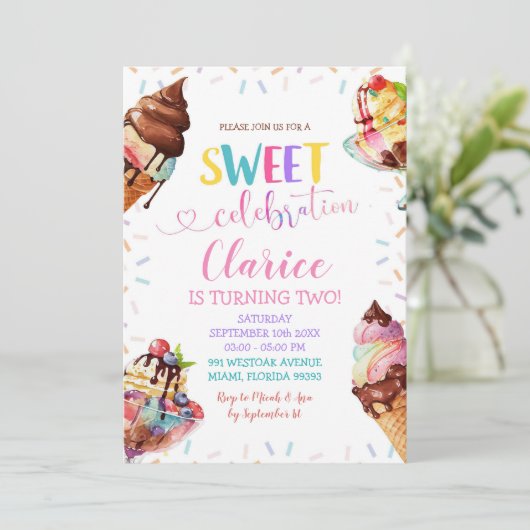 Kleurrijke Strooisel Ijs Verjaardagsuitnodiging Kaart (Staand voorkant)